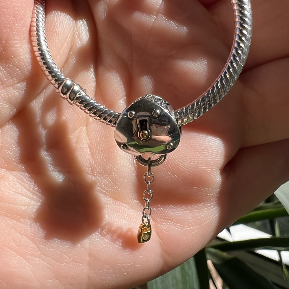 Two-Tone Heart Padlock & Key Charm - Picture 4 of 16